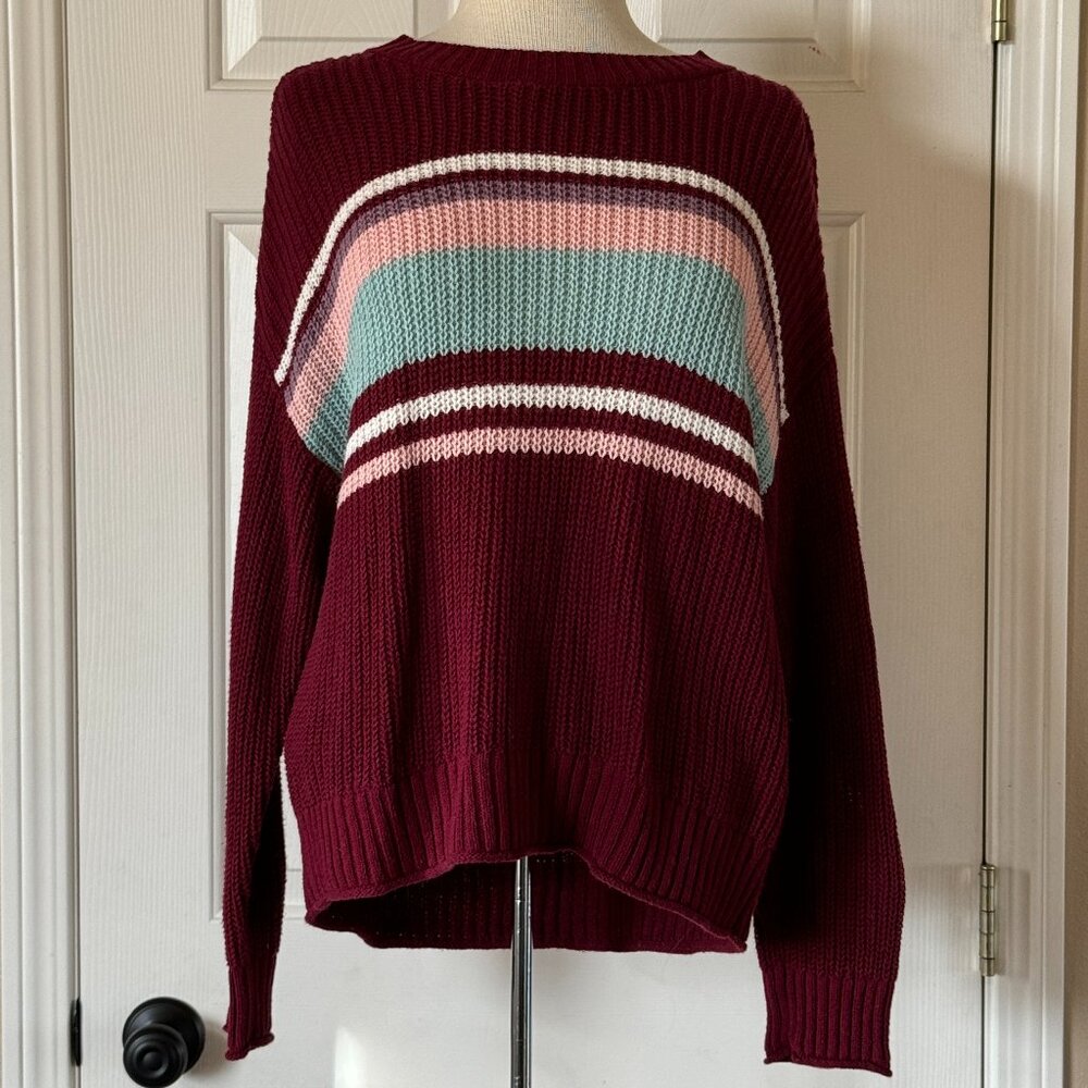 American Eagle Striped Shaker Knit Pullover Cotton Blend Crewneck Sweater Small